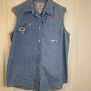 No Excuses Original Women's Size Med Denim Sleeveless Shirt Embellished